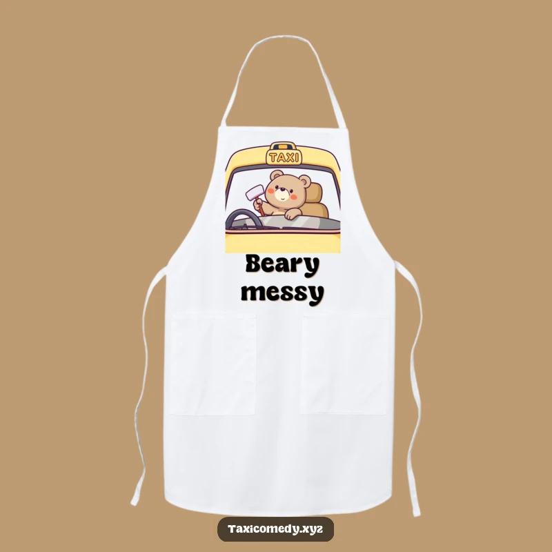 Funny Bear Taxi Apron: Kitchen Car Care, Cheerful Chef Gift
