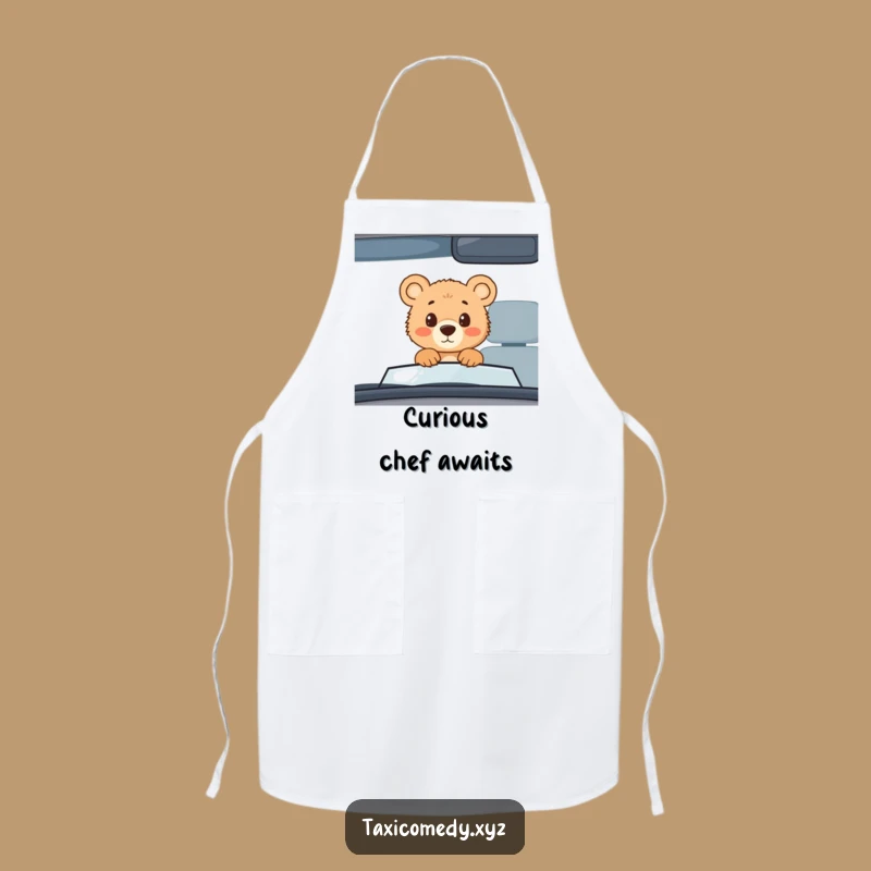 Funny Bear Cub Taxi Apron: Curious Cub's Kitchen Wear for Wildly Fun Cooking