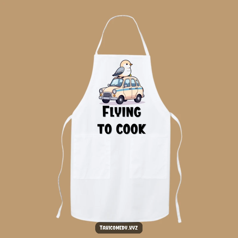 Funny Apron: Bird on Taxi - Cute Kitchen Companion, Hilarious Gift
