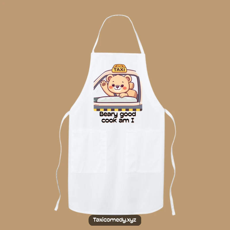 Funny Bear Cub Taxi Apron: Cub Chef's Wear, Whimsical Kitchen Accessory