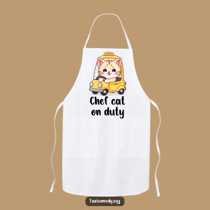 Funny Cat Driving Taxi Apron - Hilarious Chef Feline Kitchen Wear