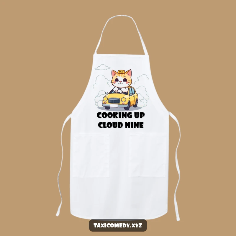 Funny Cloud Taxi Cat Apron: Whimsical Feline Driver, a Chic Funny Kitchen Gift!