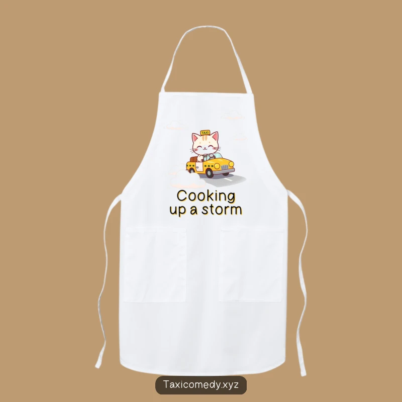 Funny Cloud Taxi Cat Apron - Whimsical Kitchen Feline Wear