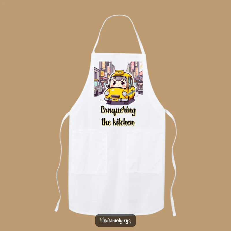 Funny Determined Taxi Apron: Cab Navigating Streets, Kitchen Humor Gift