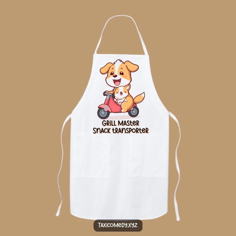 Funny Dog Taxi Apron: Cute Canine Driver with Passenger, a Whimsical Funny Kitchen Gift!