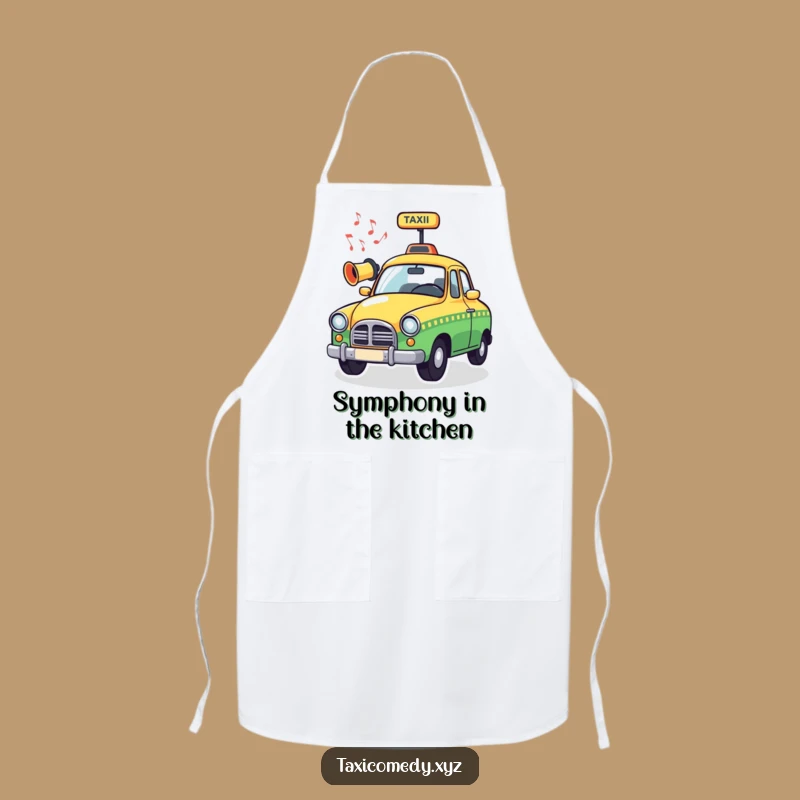 Funny Musical Taxi Apron: Whimsical Horn Playing Tunes, Kitchen Humor Gift