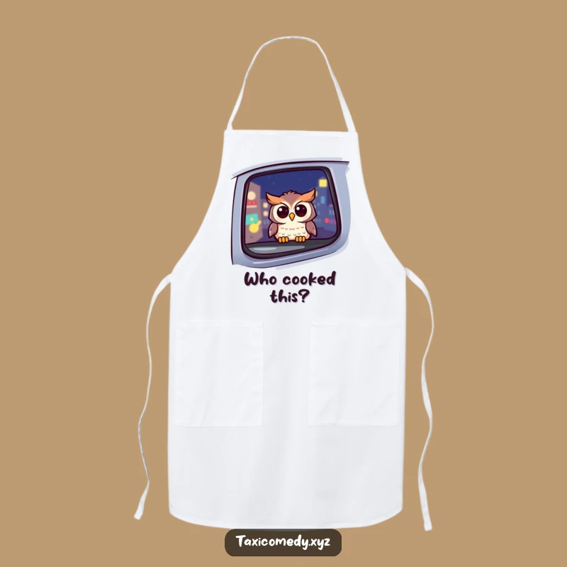Funny Owl Taxi Apron: Cheerful Chef's Nighttime Kitchen Companion, Great Funny Gift