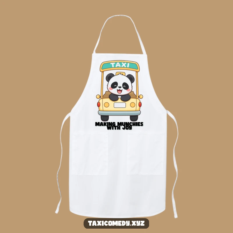 Funny Panda Taxi Rider Apron: Bear Chef's Wear, Humorous Kitchen Accessory
