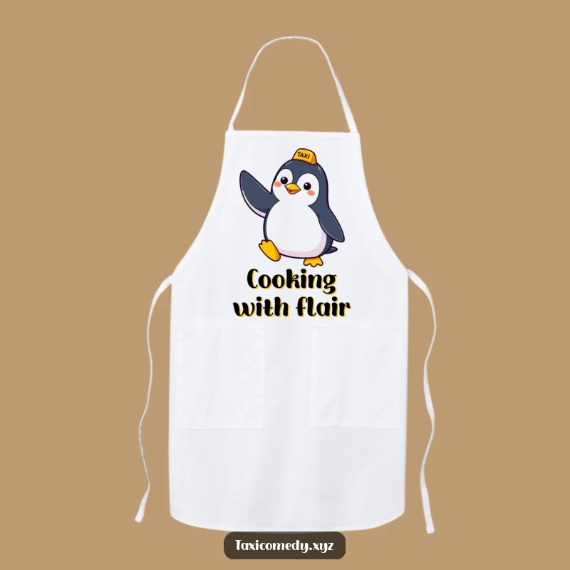 Funny Penguin Kitchen Apron - Chef Bird's Taxi Quest, Humorous Cooking Gift for Foodies