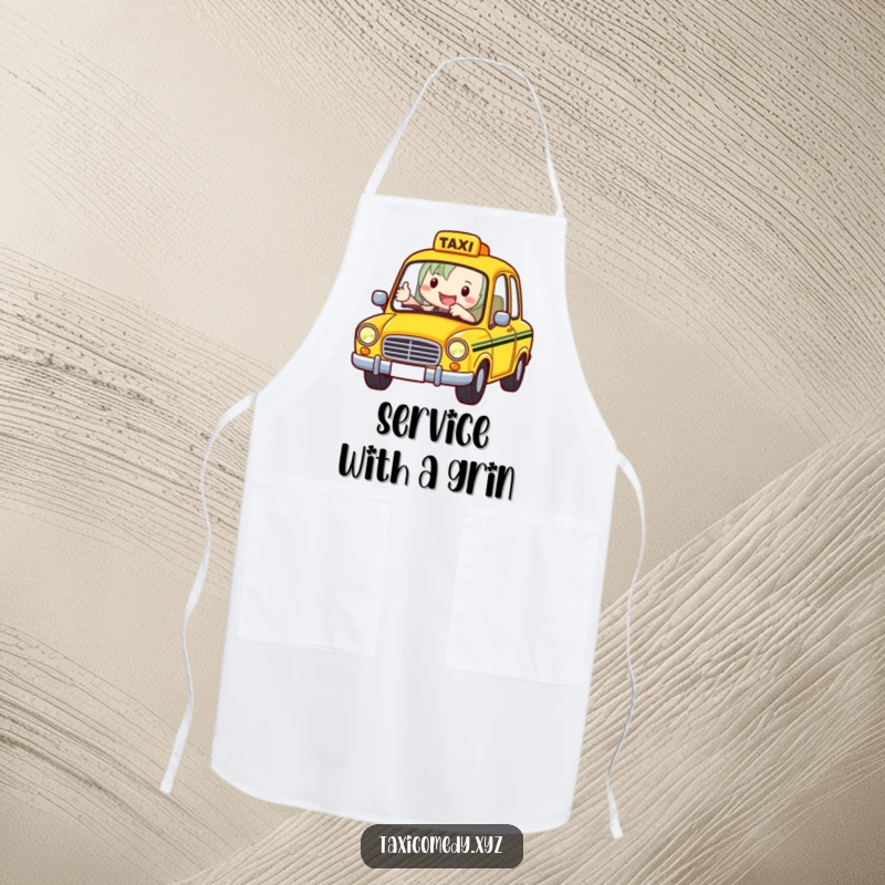 Funny Taxi Driver Apron showing a cheerful taxi driver giving a thumbs-up, bringing humorous city vibes to the kitchen.