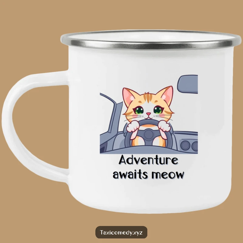 Durable Funny Cat Driver Camping Mug: Adventure Fuel for Cat Lovers