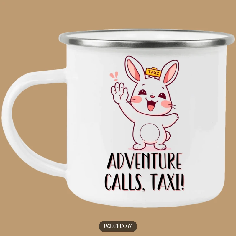 Funny Rabbit Hailing Taxi Camping Mug - Adventure Ready Humorous Drinkware