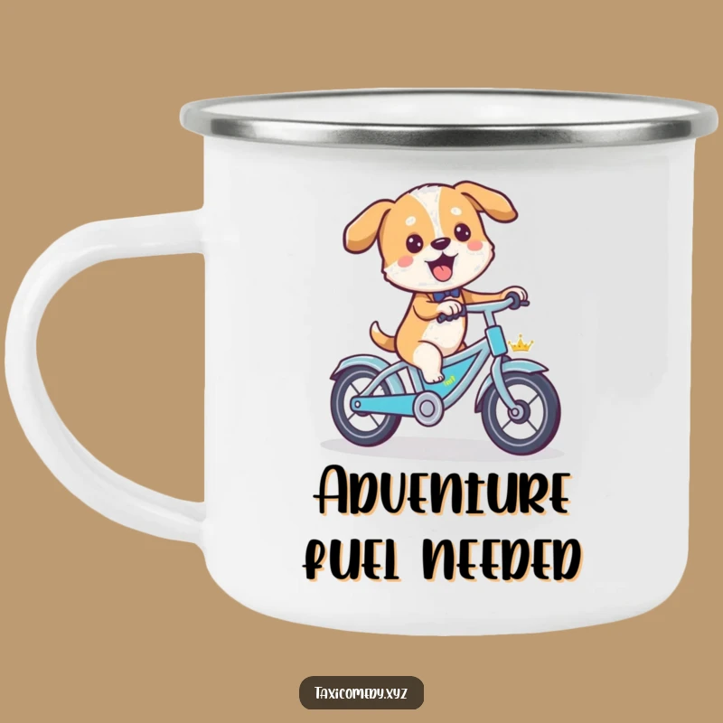 Funny Dog Taxi Driver Camping Mug - Durable Canine Cyclist Enamel Mug for Outdoor Fun