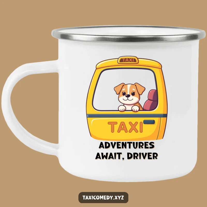 Funny Dog Taxi Camping Mug: Hilarious Canine Commute Drinkware for Outdoor Adventures