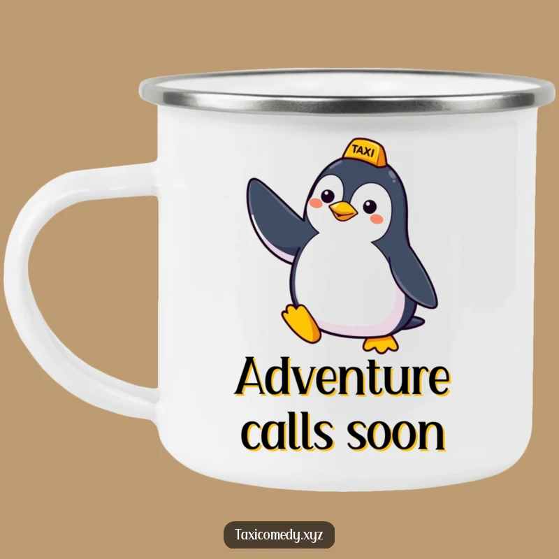 Durable Funny Penguin Taxi Camping Mug - Outdoor Bird's Ride Signal, Rugged Humorous Gift