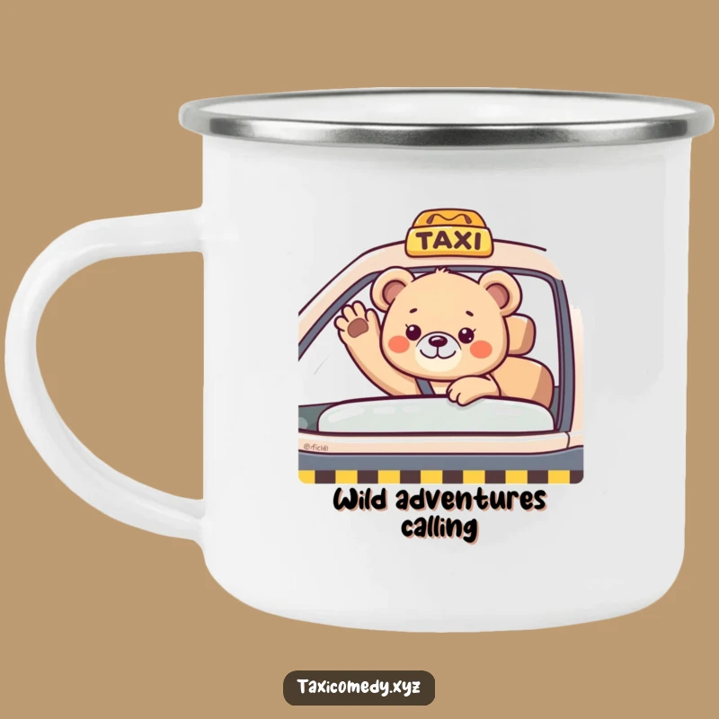 Funny Bear Cub Taxi Camping Mug: Waving Cub Cup, Outdoor Adventure Gear
