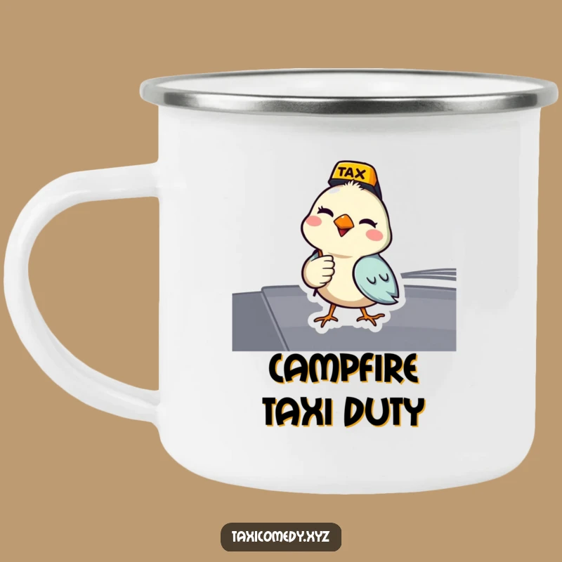 Funny Bird Camping Mug: Winking Driver, Adventure-Ready Avian Gift