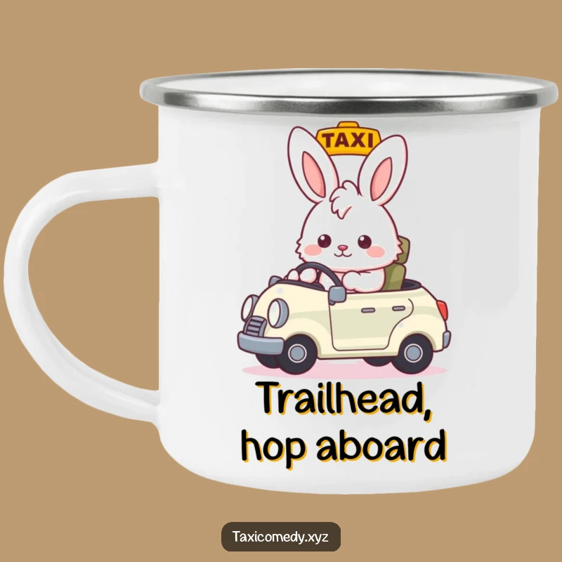 Funny Bunny Taxi Driver Camping Mug: Adventure Sips with Hilarious Bunny Art