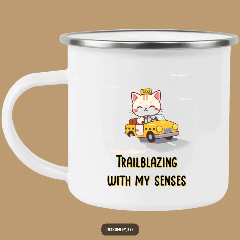 Funny Cloud Taxi Cat Camping Mug - Surreal Outdoor Drinkware