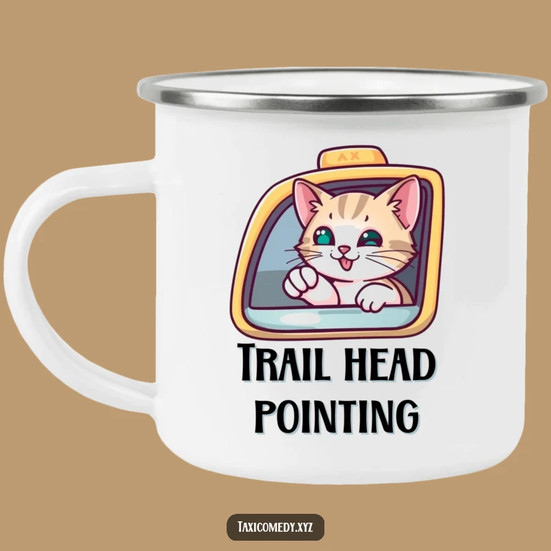 Funny Curious Cat Taxi Camping Mug: Sip with a Pointing Feline Hilariously