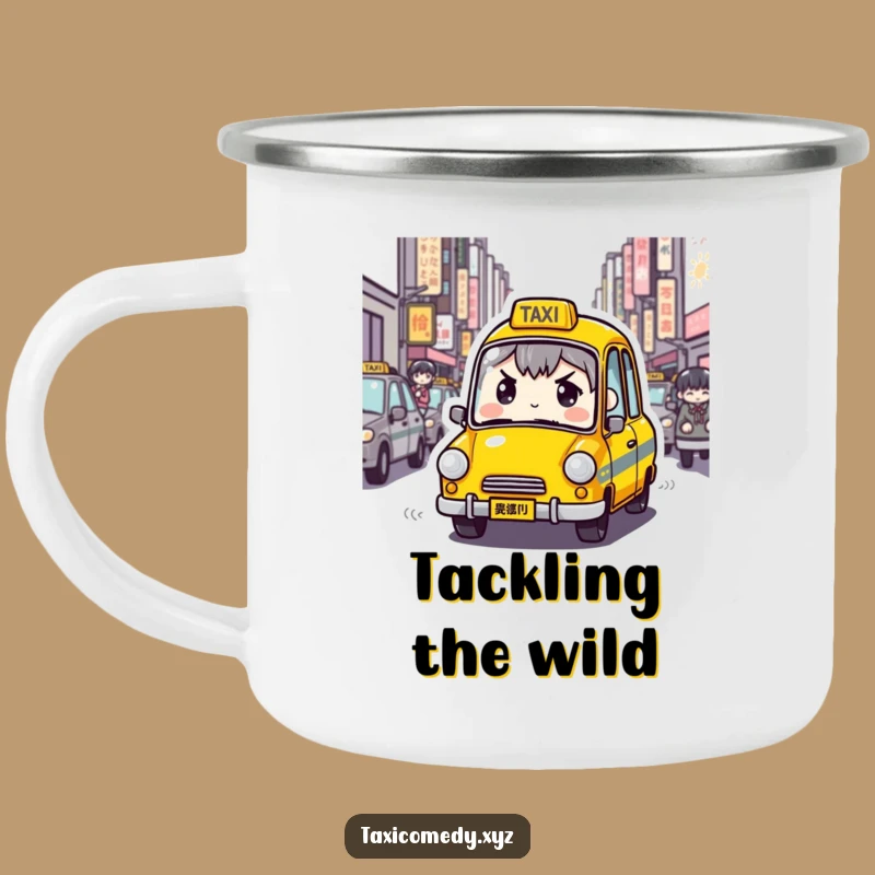 Funny Determined Taxi Camping Mug: Cab Navigating Streets, Outdoor Humor Gift