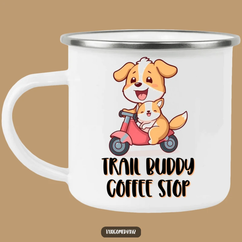 Funny Dog Taxi Camping Mug: Durable Canine Driver with Passenger, a Fun Funny Outdoor Gift!