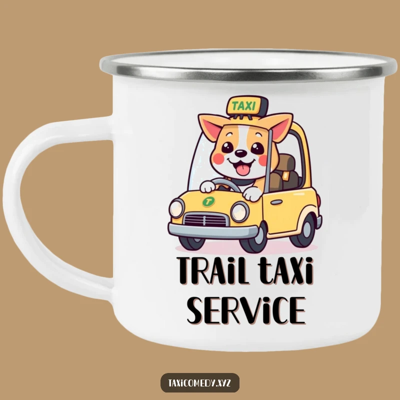 Funny Dog Taxi Driver Camping Mug: Happy Canine Driving, Adventure Ready Funny Gift
