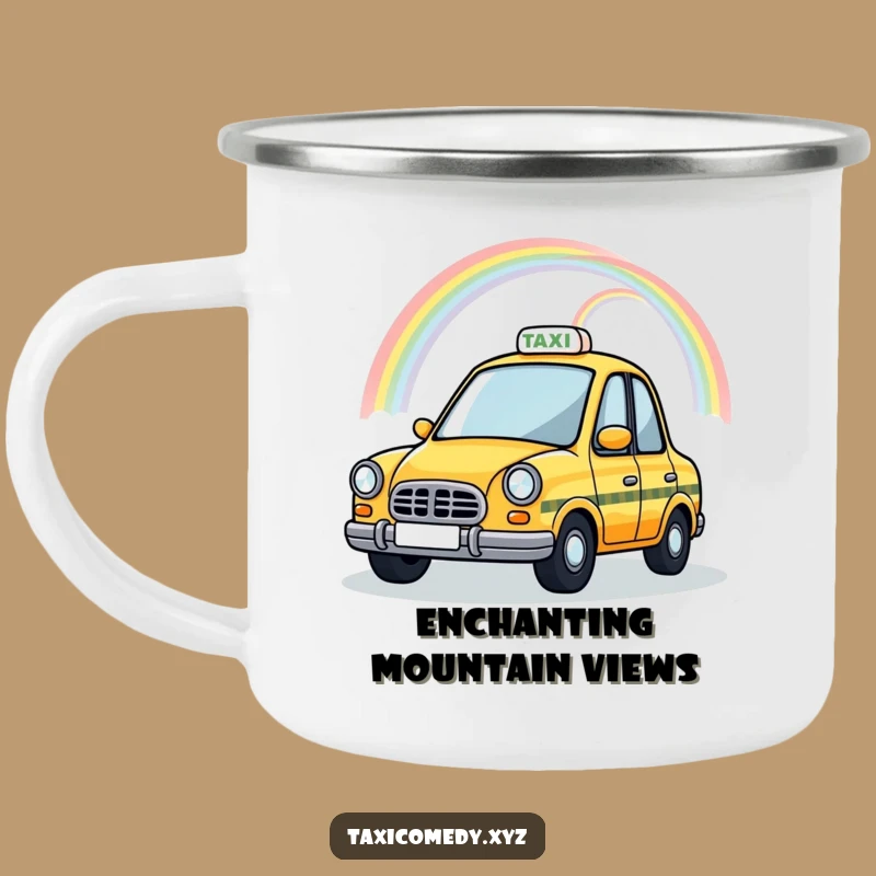 Funny Magical Taxi Camping Mug: Rainbow Cab, Outdoor Whimsical Gift
