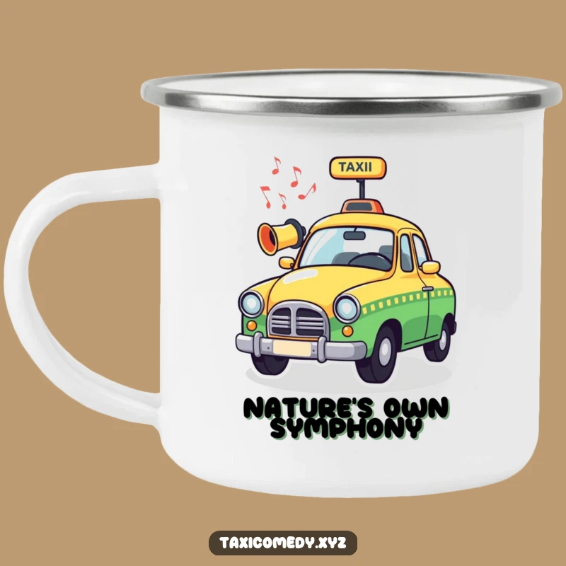 Funny Musical Taxi Camping Mug: Whimsical Horn Playing Tunes, Outdoor Humor Gift