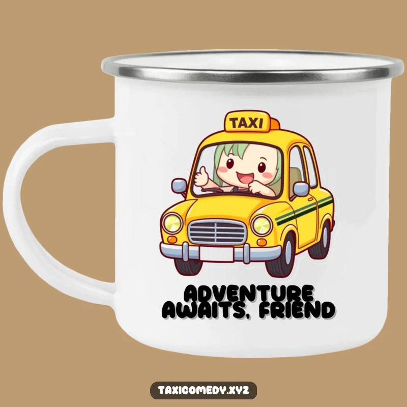 Funny Taxi Driver Camping Mug: Cheerful Cabbie Thumbs Up, Outdoor Humor Gift