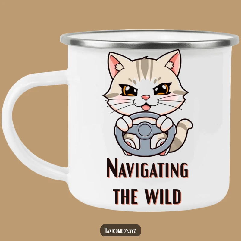 Funny Cat Camping Mug: Determined Traveler, Outdoor Funny Gift