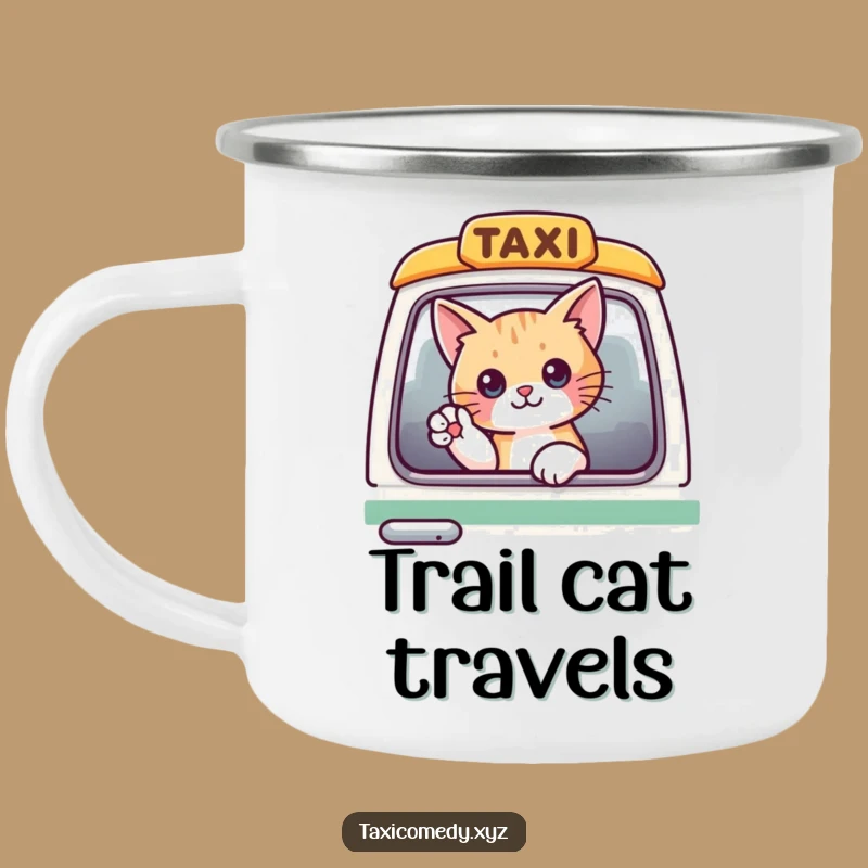 Funny Cat Taxi Camping Mug: Adventure Companion with Feline Humor