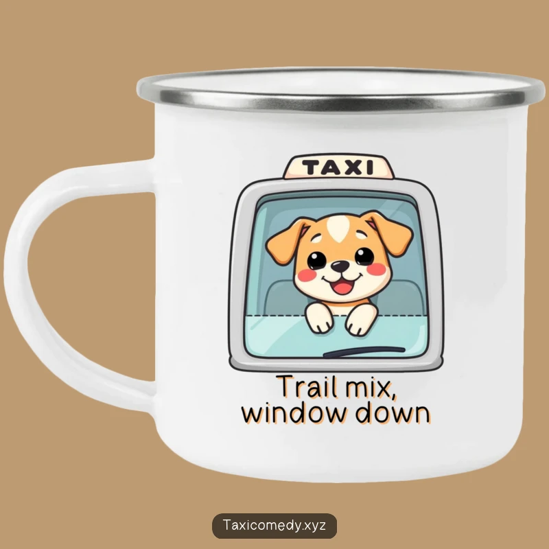 Funny Dog Taxi Camping Mug: Durable Smiling Pooch Outdoor Gear, Perfect Gift!
