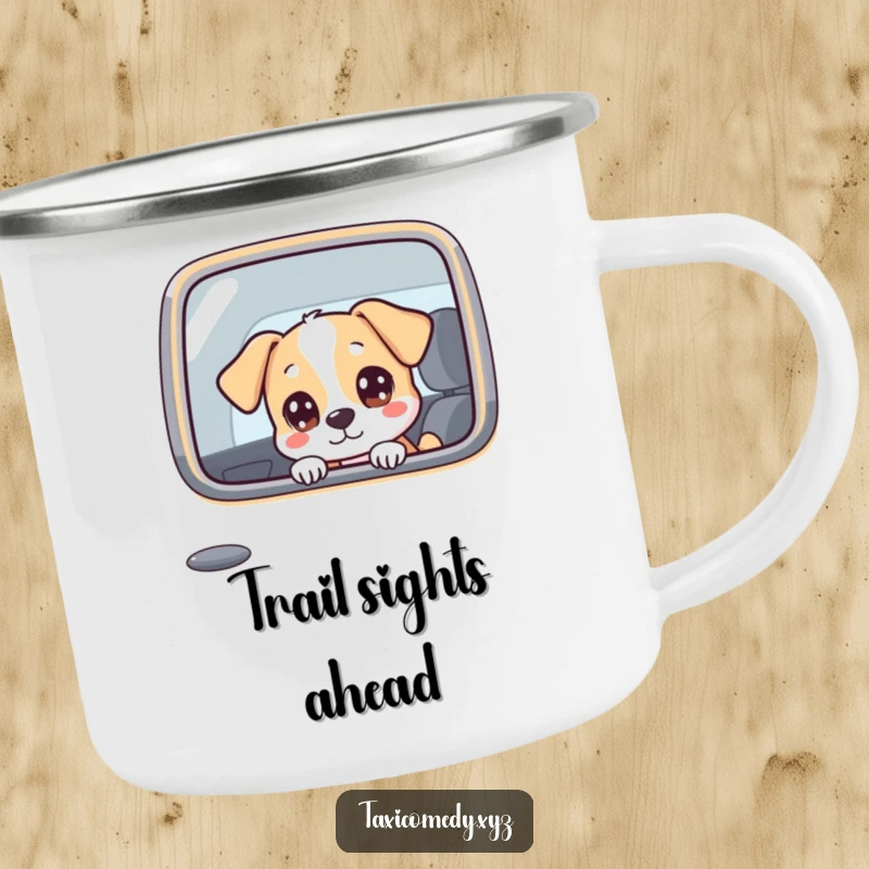 Funny dog character humorously looking out of a taxi window with curious eyes, perfect for outdoor sipping.