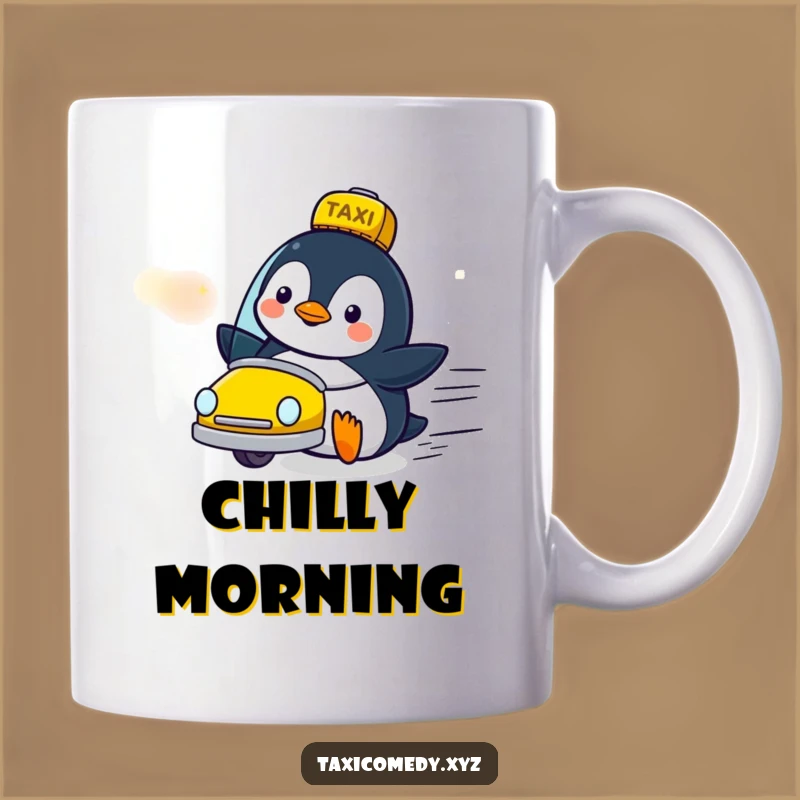 Funny Penguin Taxi Fan Mug: Delighted Speed Watcher, Whimsical Gift