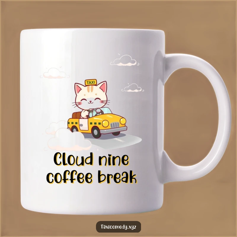 Funny Cloud Taxi Cat Mug - Whimsical Driving Feline Dream Gift