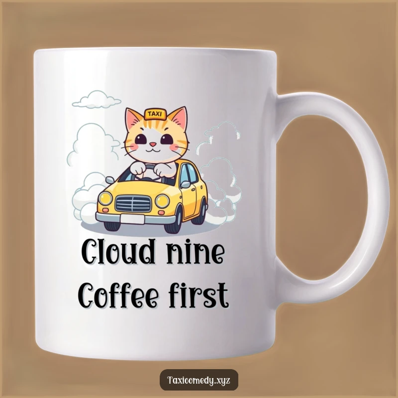 Funny Cloud Taxi Cat Mug: Dreamy Feline Driver, a Hilarious Whimsical Gift!