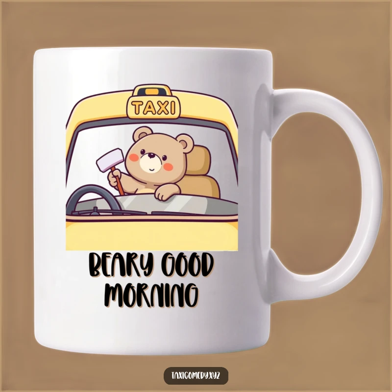 Funny Bear Taxi Cleaner Mug: Happy Polishing, Whimsical Car Gift