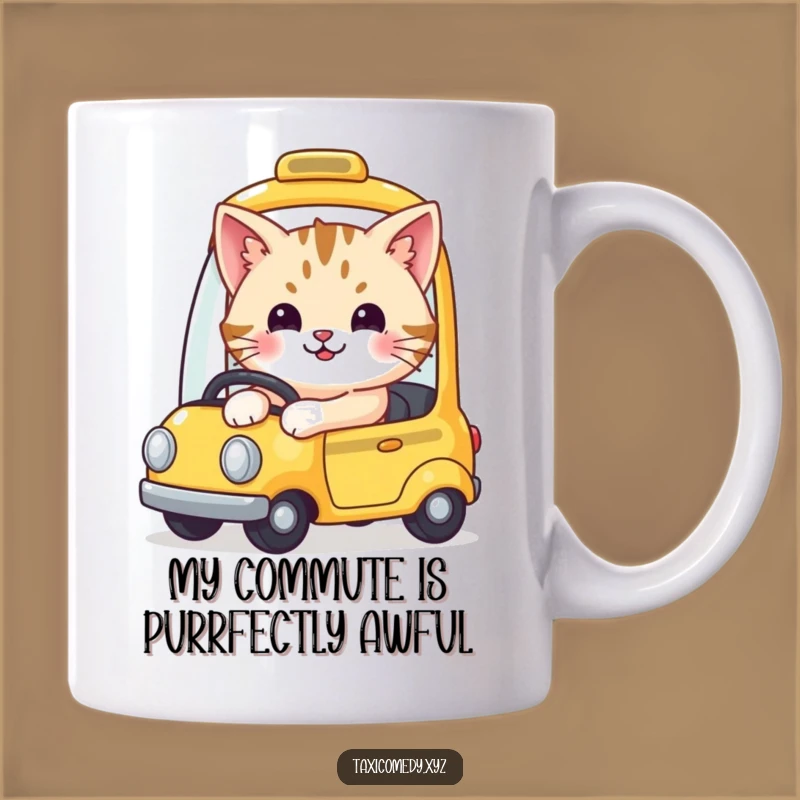 Funny Cute Cat Yellow Taxi Mug - Adorable Driving Feline Gift