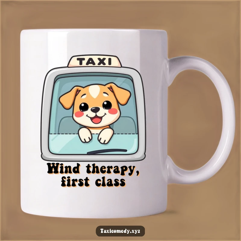 Funny Dog Taxi Mug: Adorable Smiling Pooch Head Out Window, Perfect Gift!