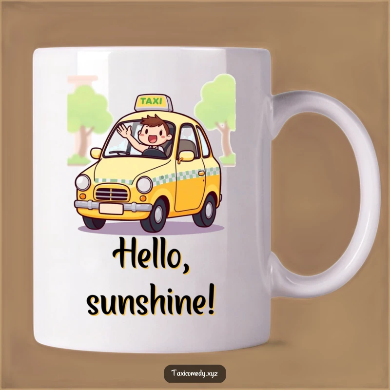 Funny Excited Taxi Driver Mug: Friendly Greeting, Hilarious Gift for Riders
