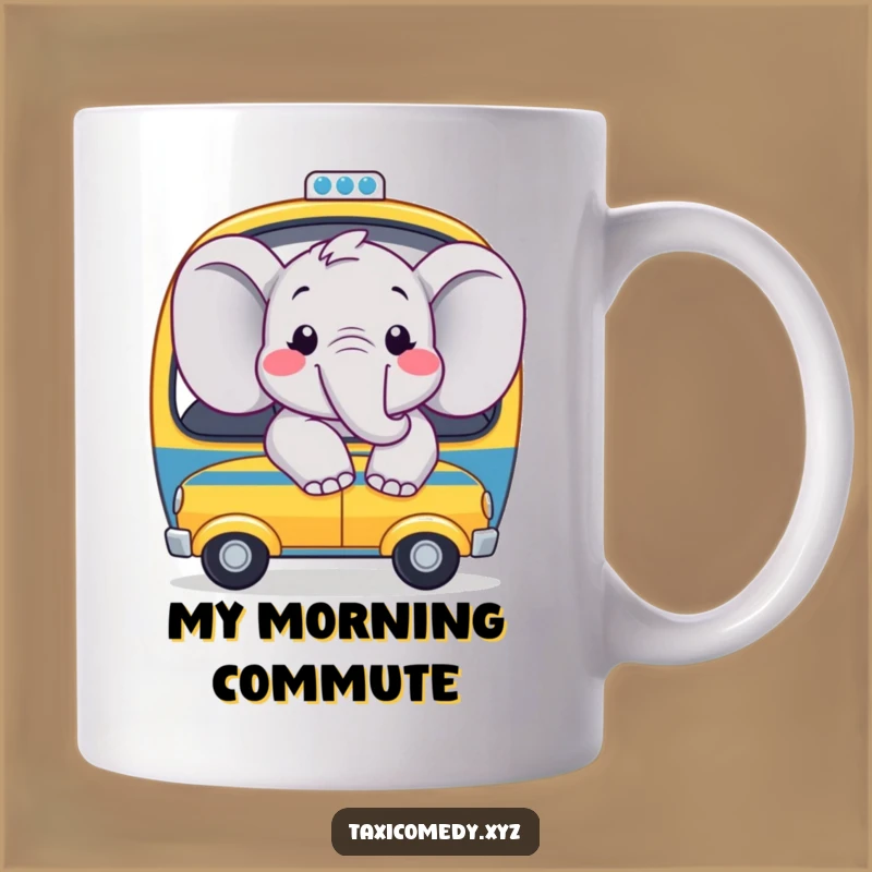 Funny Happy Elephant Taxi Mug: Joyful Ride Gift for a Cheerful Morning