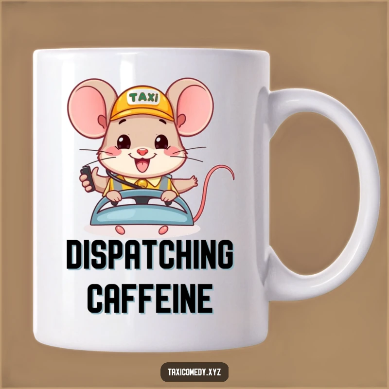 Funny Happy Mouse Taxi Mug: Cheerful Dispatcher Gift for Commuters