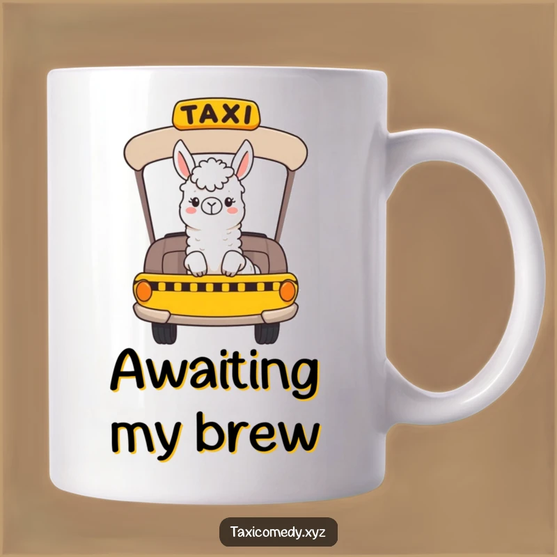 Funny Llama Taxi Rider Mug - Cheerful Alpaca Enjoying Ride, Hilarious Travel Gift