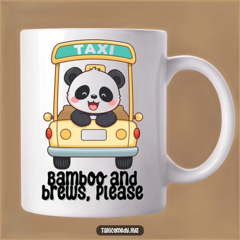 Funny Panda Taxi Rider Mug: Joyful Bamboo Lover Gift, Perfect for Animal Fans