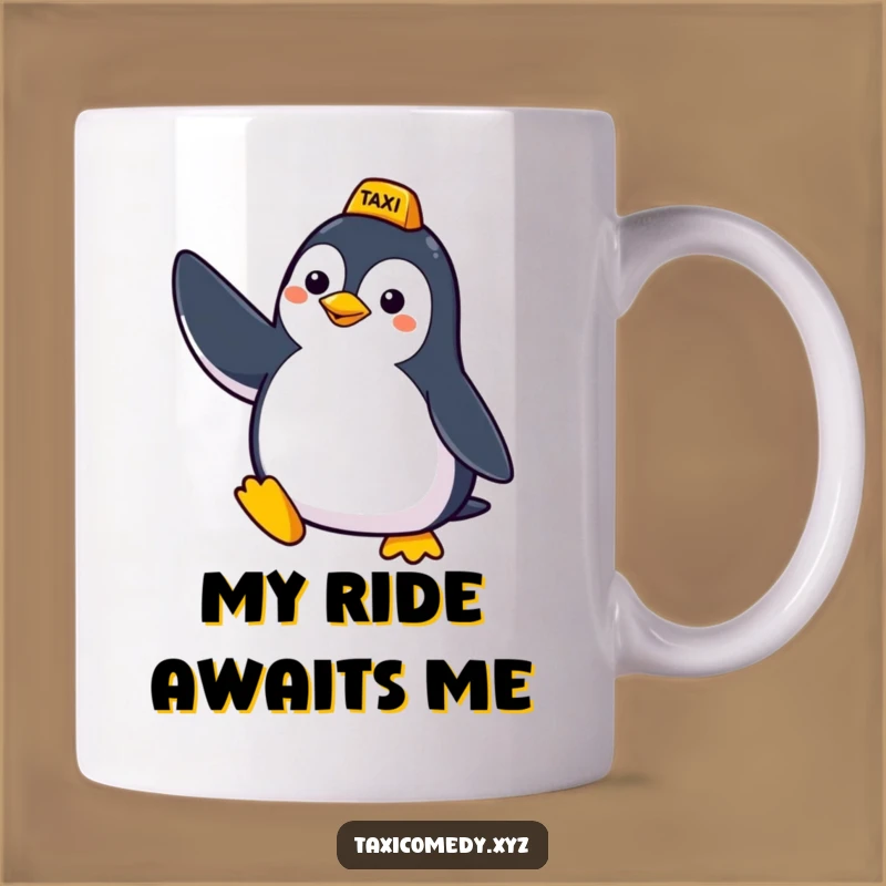 Funny Penguin Taxi Signal Mug - Adorable Antarctic Traveler Seeking Ride, Perfect Humorous Gift