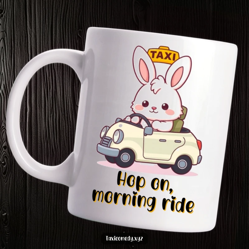 Funny fluffy bunny acting as taxi driver, signaling with a nod, perfect funny gift for commuters.