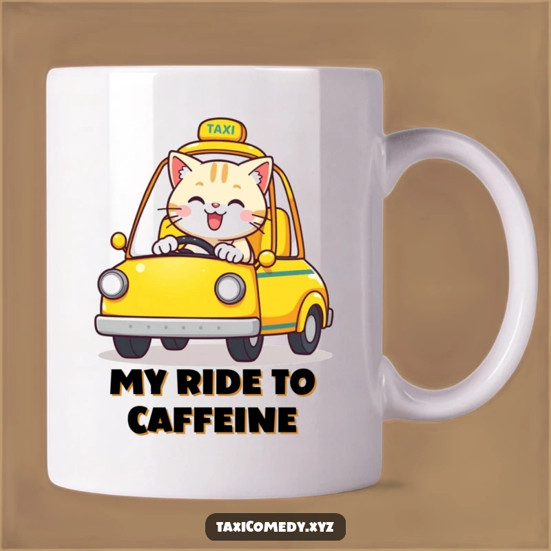 Funny Cat Taxi Driver Mug: Happy Cat, Yellow Cab, Hilarious Gift