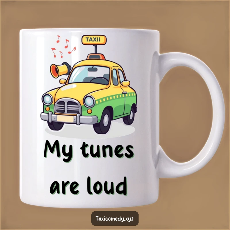 Funny Musical Taxi Mug: Whimsical Cab Horn Playing Tunes, Humorous Ride Gift