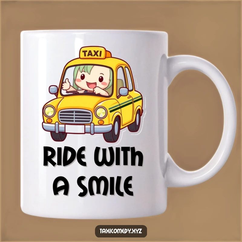 Funny Taxi Driver Mug: Cheerful Cabbie Giving Thumbs Up, Hilarious Ride Gift